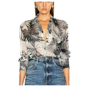 Equipment Signature Silk Button Front Shirt Size Medium Sheer Leaf Print NWT